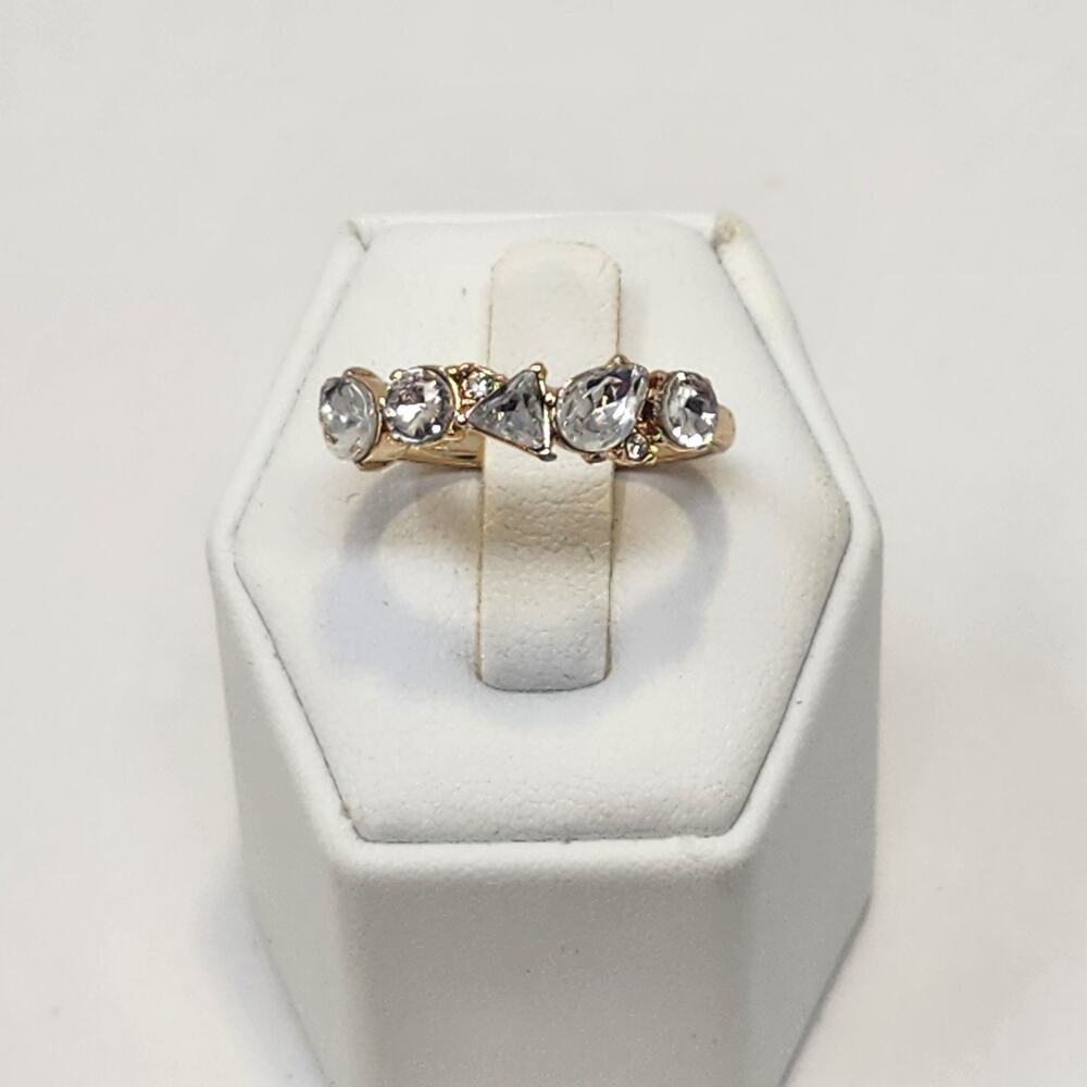 J Crew Gold Tone Clear Crystal Band Cocktail Ring Size 8 Stacking Geometric